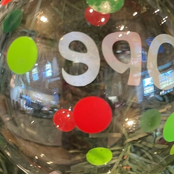 🎄HOPE🎄GLASS ORNAMENT W/ BOW AND HANGER GREEN/RED POLKA DOTS LARGE NWT - Picture 3 of 8